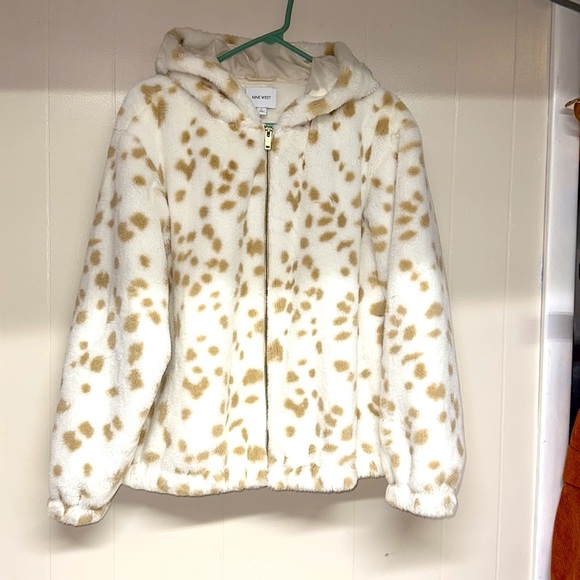 Nine West  Snow Leopard Faux Fur Hooded Zip up Jacket - Picture 1 of 10